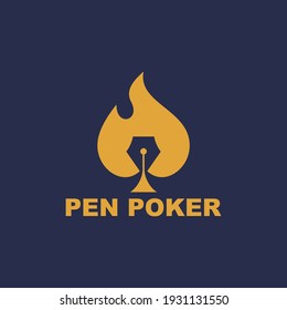 Royal Flush Spade Ace Card with pen negative space logo design