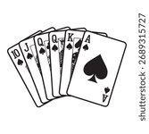 A Royal Flush of Spades in Graphic Black and White A Winning Hand of Cards