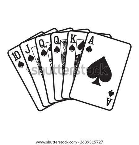 A Royal Flush of Spades in Graphic Black and White A Winning Hand of Cards