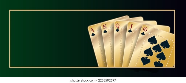 Royal flush in spades on dark green background. Vector illustration for online casino, gambling poker game