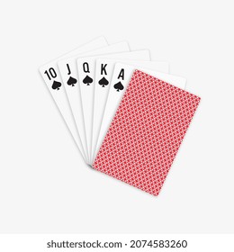 Royal Flush of Spades with suit deck of cards. Poker combination royal flush isolated on white background. Vector illustration.