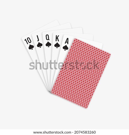 Royal Flush of Spades with suit deck of cards. Poker combination royal flush isolated on white background. Vector illustration.