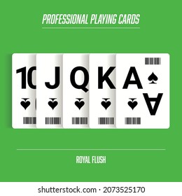 Royal Flush, Winning Hand Poker. Professional Playing Cards with Barcode. Ace, King, Queen, Jack and 10 Card. Online Gambling, Betting and Casino, Vegas - Vector