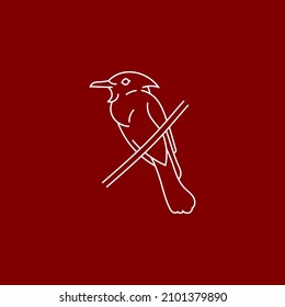 Royal Flycatcher line art illustration.concept logo. on red background