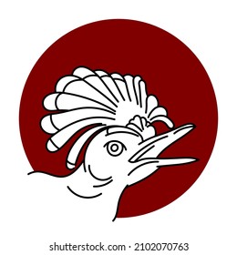 Royal Flycatcher line art illustration.concept logo. on red background