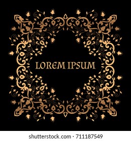 Royal frame luxury background vector. Vintage gold border pattern with floral motif. Victorian design for wedding invitation, save the date card, anniversary party, spa beauty or bridal salon label.