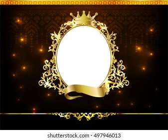 Royal frame on black pattern background, Vintage background, antique, victorian gold ornament