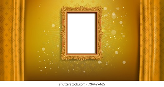 Royal frame on golden pattern background, Vintage photo frame on drake background, antique, vector golden ornament