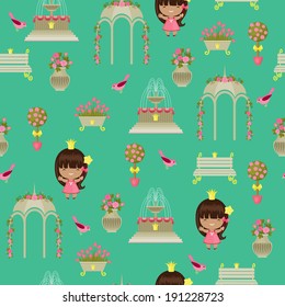 Royal garden with princess seamless pattern
