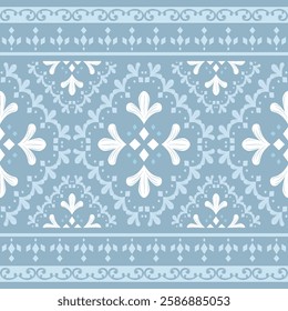 Royal Gentle Pastel Blue Silk Weaves Whitework Lace Style Delicate Border Pattern. Luxury Elegance Neatly Handicraft Embroidery for Expensive Victorian Detailed Work Fabrics Fashion Motif Interior Rug