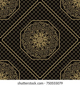Royal geometric pattern with lace texture, mandala ornament. Vector illustration. Design for fabric print, wallpaper, textile
