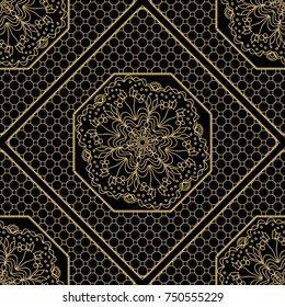Royal geometric pattern with lace texture, mandala ornament. Vector illustration. Design for fabric print, wallpaper, textile
