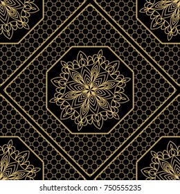Royal geometric pattern with lace texture, mandala ornament. Vector illustration. Design for fabric print, wallpaper, textile