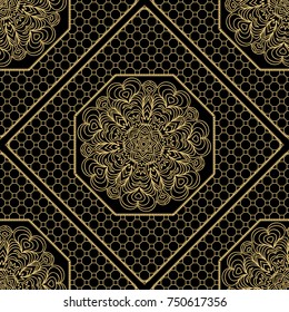 Royal geometric pattern with lace texture, mandala ornament. Vector illustration. Design for fabric print, wallpaper, textile