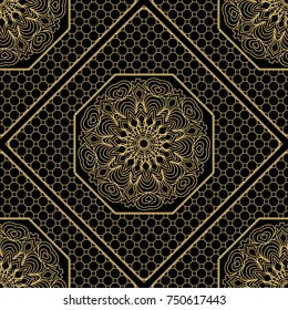 Royal geometric pattern with lace texture, mandala ornament. Vector illustration. Design for fabric print, wallpaper, textile