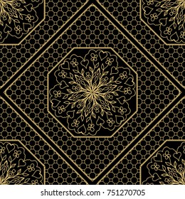 Royal geometric pattern with lace texture, mandala ornament. Vector illustration. Design for fabric print, wallpaper, textile