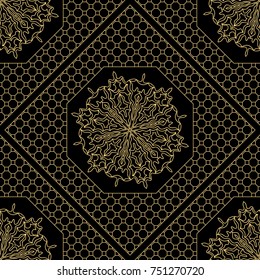 Royal geometric pattern with lace texture, mandala ornament. Vector illustration. Design for fabric print, wallpaper, textile