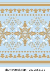 Royal Glamorous Traditional European Gold Scroll Filigree Ornament. Blooming Spring Winter Fleur de lis Motif Border Pattern. Hand Drawn Line and Bold Decoration for Haute Couture Rich Fashion Textile