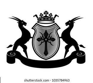 Royal Goat Crown Coat arms Object. Also use of Educational Institute, Restaurant or organization