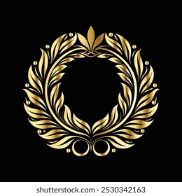 Quadro Royal Gold Circle: Sofisticada coroa de louro para marca de logotipo de luxo