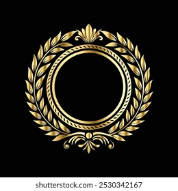 Quadro Royal Gold Circle: Sofisticada coroa de louro para marca de logotipo de luxo