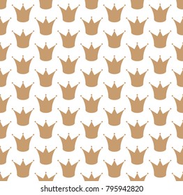 Royal gold crown on white seamless background pattern. Vector art.