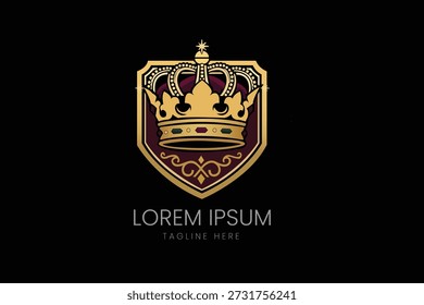 Logotipo del escudo de la corona del oro real para los clubes privados ejecutivos de la seguridad de las marcas de lujo de Premium y la Plantilla del logotipo del Vector de la marca de la joyería de gama alta