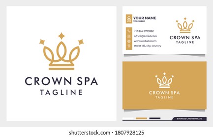 royal gold crowns logo design with line art style and business card template