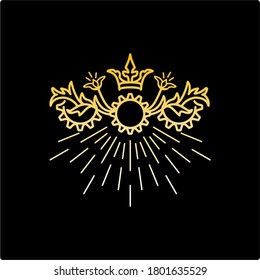 Königliches goldenes Emblem mit Rochen, KronenVektorsymbol in der Umrisslinie