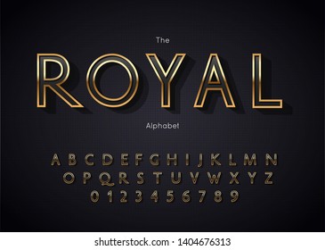 Royal Gold Font And Alphabet. Vector Letters And Numbers