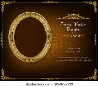 Royal gold frame on drake pattern background, Vintage photo frame on drake background, antique, vector design pattern