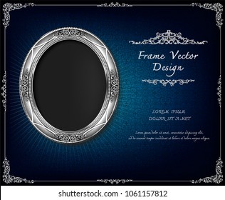 Royal Gold Frame On Drake Blue Pattern Background, Vintage Photo Frame On Drake Background, Antique, Vector Design Pattern