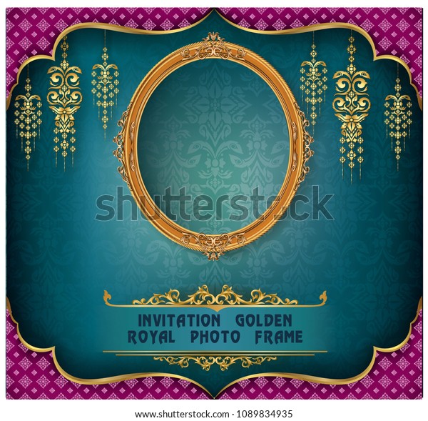 Royal\
gold frame on pattern background, Border vintage photo frame on\
drake background, antique, vector design\
pattern