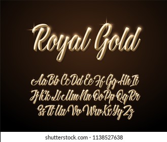 Royal Gold Lettering Alphabet. Vector Font. 