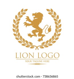 Royal Gold Lion Logo With Laurel Vector Logo Template