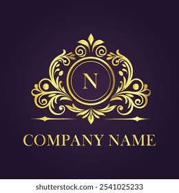 Royal gold monogram. Vintage logo design with crown.  letter logo design
