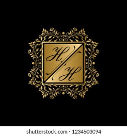 Royal Gold Wedding Logo Badge, HH Letter Logo