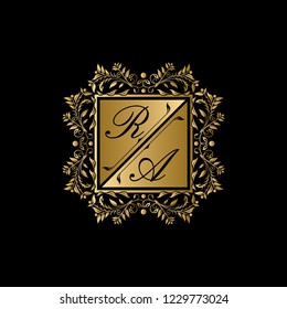 Royal Gold Weeding Logo, RA Letter Logo