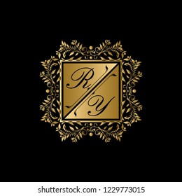 Royal Gold Weeding Logo, RY Letter Logo