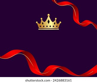 royal golden crown background with red ribbon for inauguration vector