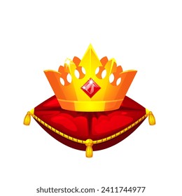 Royal Golden Crown on Red Velvet Pillow. Vector illustration