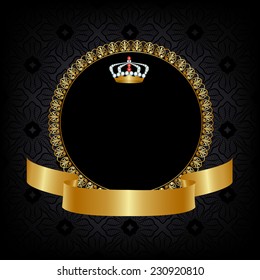 Royal golden frame with crown on black background