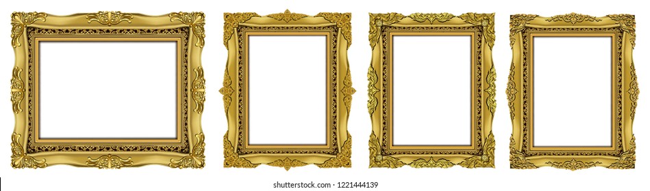 Royal golden invitation frame photo, retro vintage frames set. 	
Set of Decorative vintage frames and borders set,Oval Gold photo frame with corner Thailand line floral for picture, Vector design