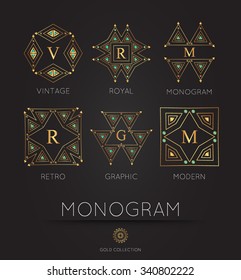 Royal golden linear modern monogram, logo vector template. Hotel logo. Kings symbol.
