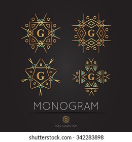 Royal golden linear modern monogram, logo vector template. Hotel logo. Kings symbol.