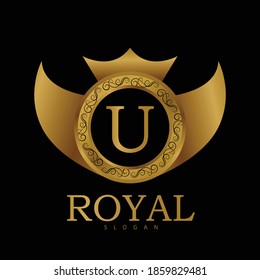 Royal Golden logo Design for letter U. luxury Golden Vector logo design. Golden letter U logo for salon, spa, cosmetic, Boutique, Jewelry.