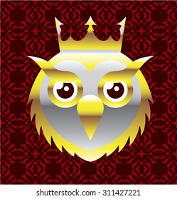 Royal Golden Owl with a Crown Vector