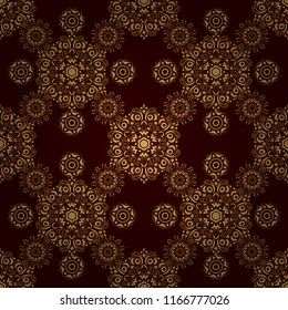 Royal golden seamless pattern on a brown background. Luxury ornament for wallpaper, invitation, wrapping. Vector illustration.