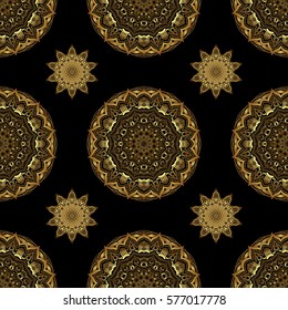Royal golden seamless pattern on a black background. Luxury ornament for wallpaper, invitation, wrapping. Vector illustration.