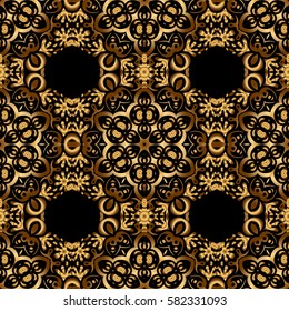 Royal golden seamless pattern on a black background. Luxury ornament for wallpaper, invitation, wrapping. Vector illustration.